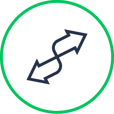 Icono de dos flechas que se cruzan en direcciones opuestas encerradas en un círculo verde.
