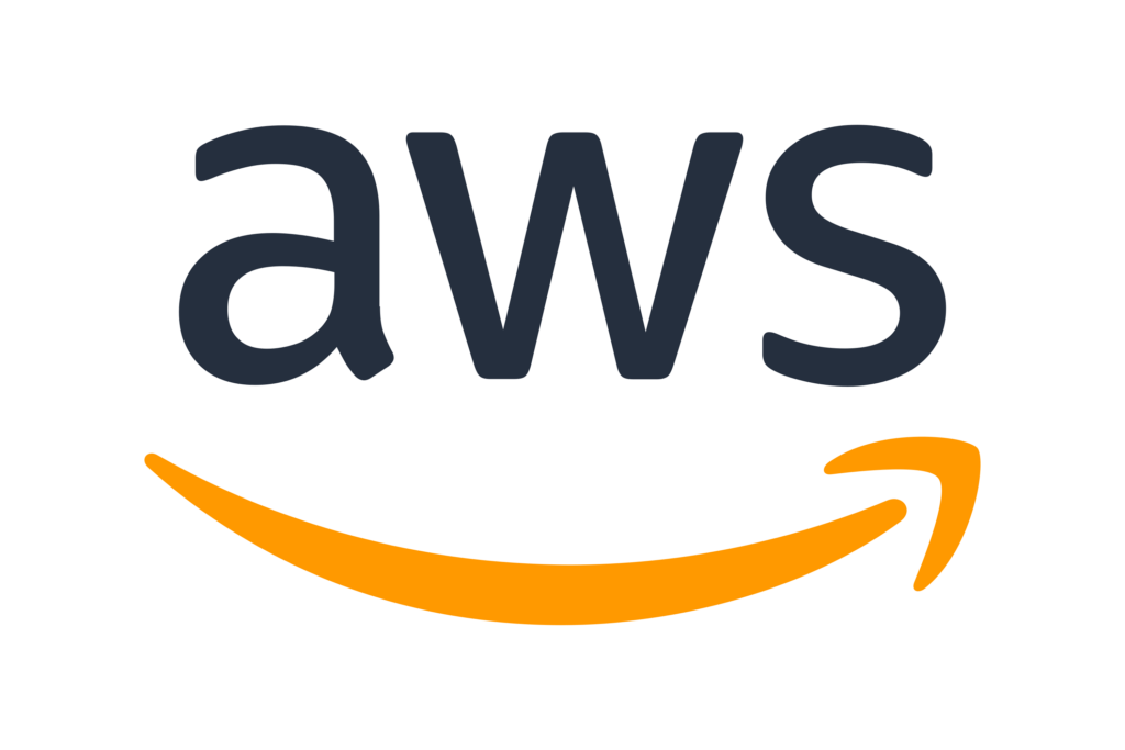 Logotipo de Amazon Web Services que presenta "aws" en letras negras minúsculas sobre una flecha curva amarilla.