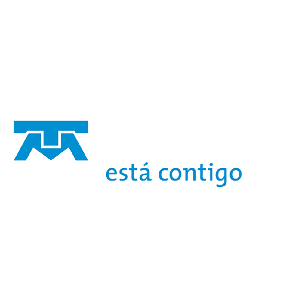 Logotipo corporativo azul con diseño abstracto a la izquierda y las palabras "está contigo" en texto azul a la derecha.